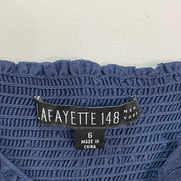 Lafayette 148 Blue Cotton-Silk Sz 6 Pleated Smocked Sleeveless Midi Summer Dress - Picture 4 of 9